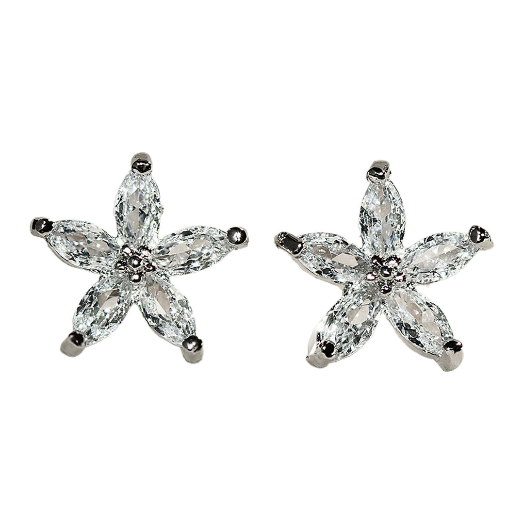 1 Pair Stud Earrings Flower Shape Colored Rhinestones Jewelry Korean Style Sparkling Ear Studs for Daily Wear Image 3
