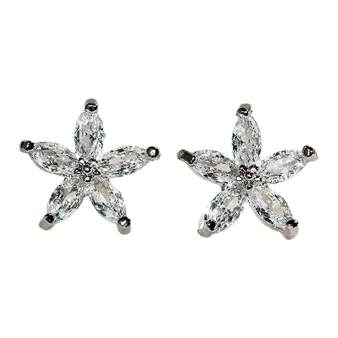 1 Pair Stud Earrings Flower Shape Colored Rhinestones Jewelry Korean Style Sparkling Ear Studs for Daily Wear Image 1