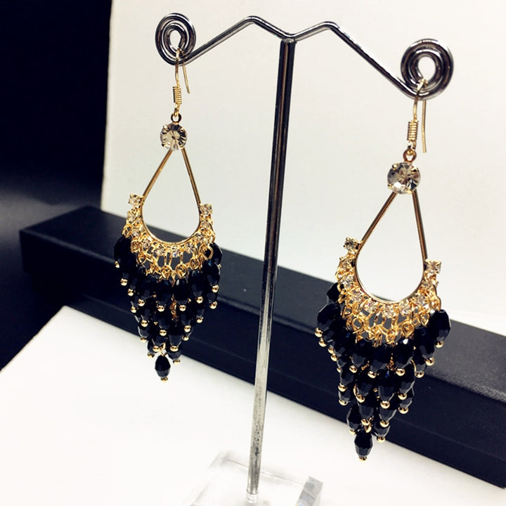 1 Pair Women Earrings Faux Crystal Bohemia Style Shiny High-end Drop Earrings Wedding Jewelry Image 1