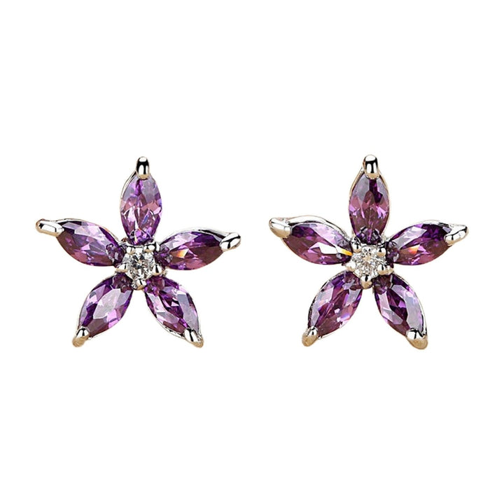1 Pair Stud Earrings Flower Shape Colored Rhinestones Jewelry Korean Style Sparkling Ear Studs for Daily Wear Image 4