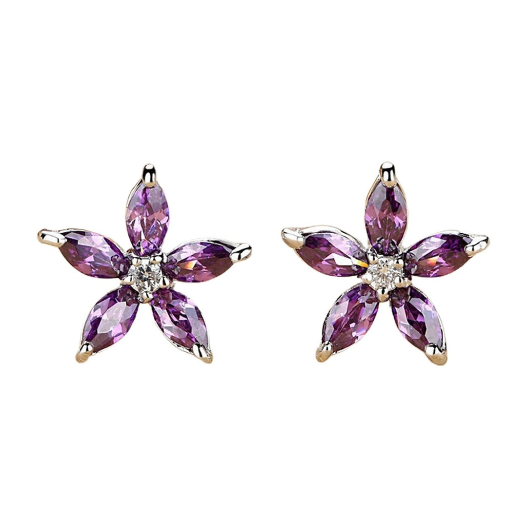 1 Pair Stud Earrings Flower Shape Colored Rhinestones Jewelry Korean Style Sparkling Ear Studs for Daily Wear Image 1