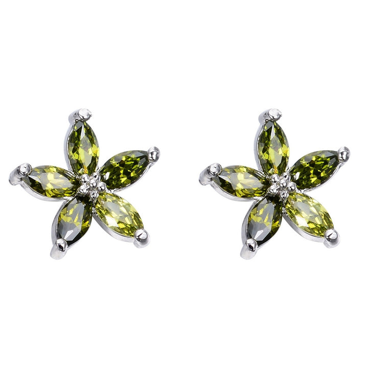 1 Pair Stud Earrings Flower Shape Colored Rhinestones Jewelry Korean Style Sparkling Ear Studs for Daily Wear Image 6