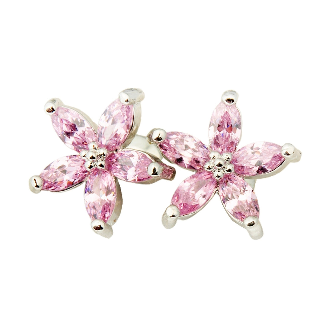 1 Pair Stud Earrings Flower Shape Colored Rhinestones Jewelry Korean Style Sparkling Ear Studs for Daily Wear Image 7