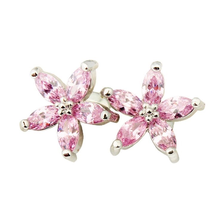 1 Pair Stud Earrings Flower Shape Colored Rhinestones Jewelry Korean Style Sparkling Ear Studs for Daily Wear Image 1