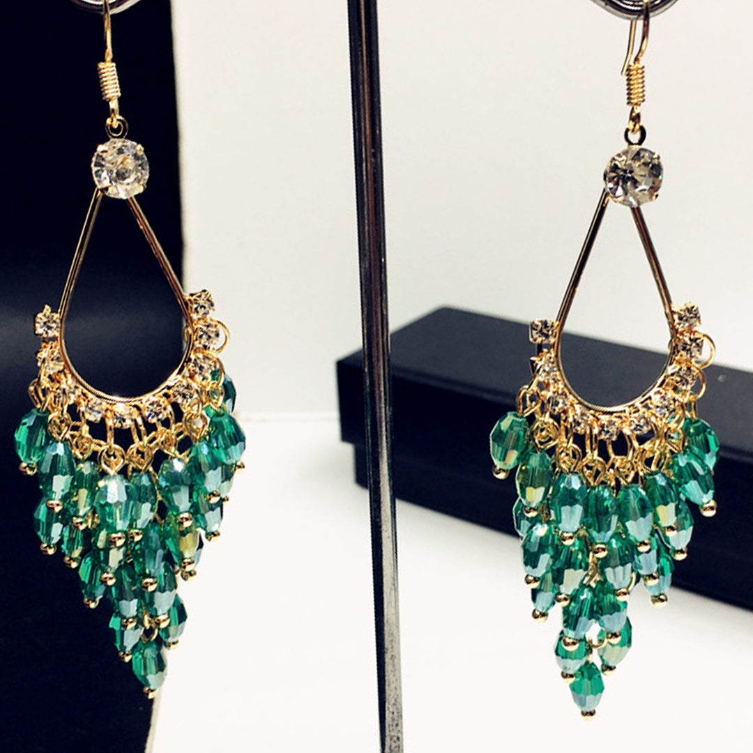 1 Pair Women Earrings Faux Crystal Bohemia Style Shiny High-end Drop Earrings Wedding Jewelry Image 6