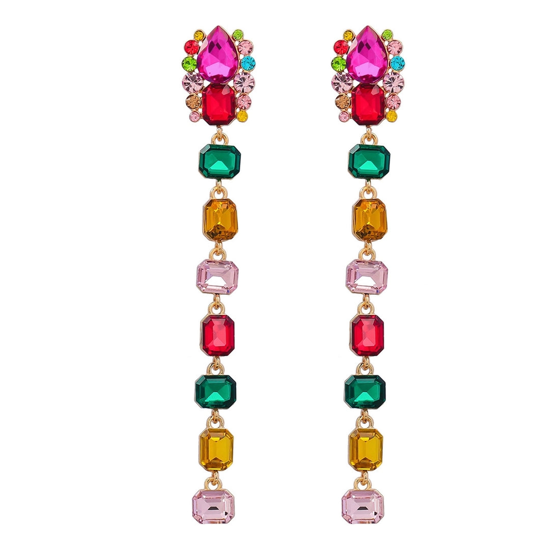 1 Pair Dangle Earrings Geometric Colored Rhinestones Jewelry Multicolor Square Drop Earrings for Daily Wear Image 4