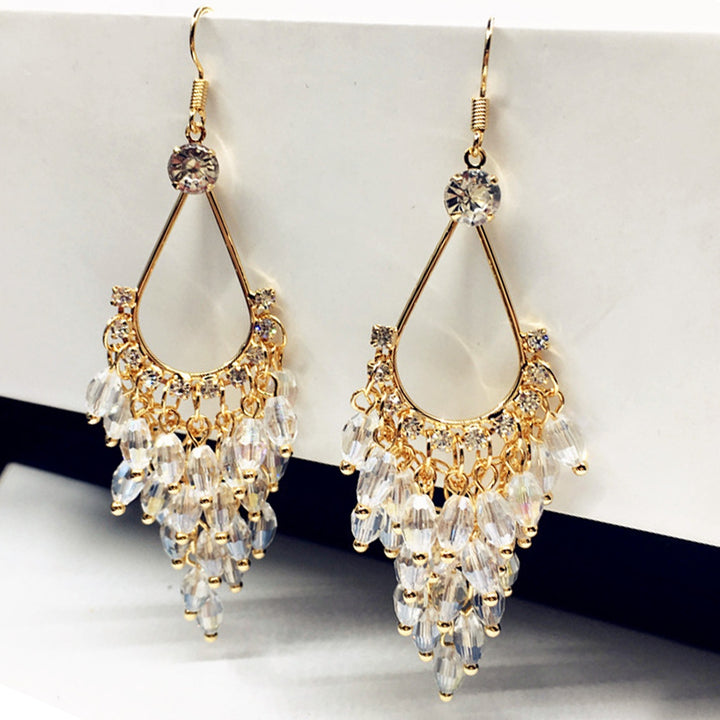 1 Pair Women Earrings Faux Crystal Bohemia Style Shiny High-end Drop Earrings Wedding Jewelry Image 7