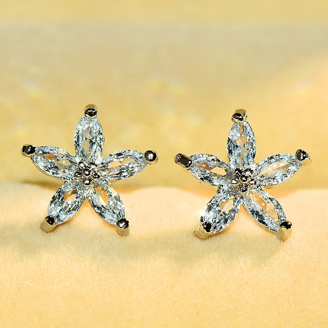 1 Pair Stud Earrings Flower Shape Colored Rhinestones Jewelry Korean Style Sparkling Ear Studs for Daily Wear Image 11