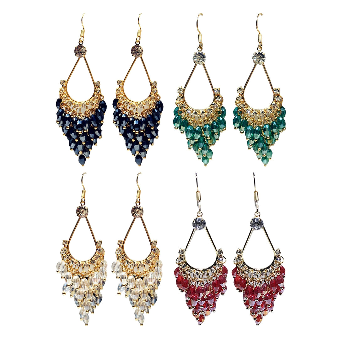 1 Pair Women Earrings Faux Crystal Bohemia Style Shiny High-end Drop Earrings Wedding Jewelry Image 9
