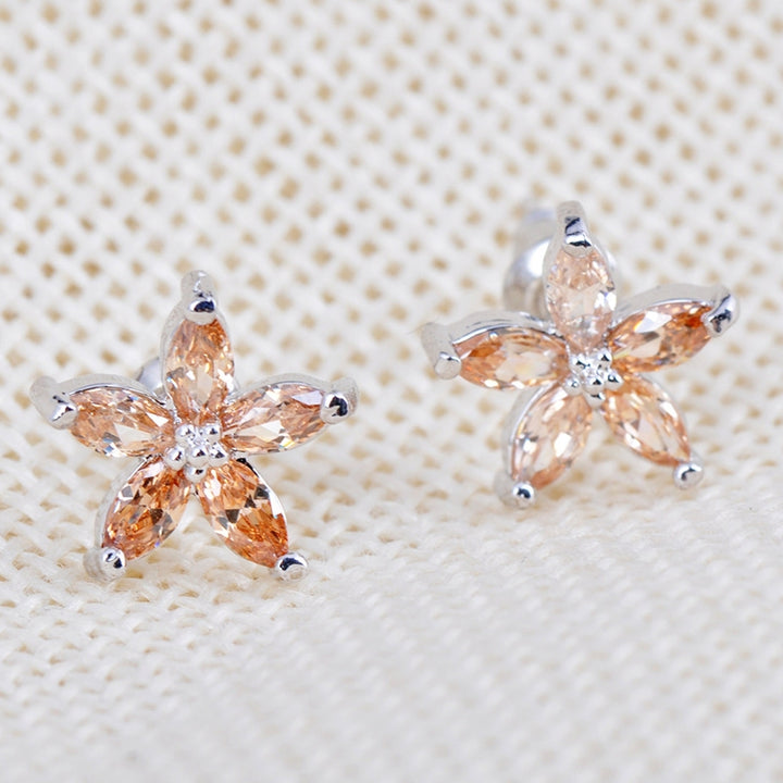 1 Pair Stud Earrings Flower Shape Colored Rhinestones Jewelry Korean Style Sparkling Ear Studs for Daily Wear Image 12