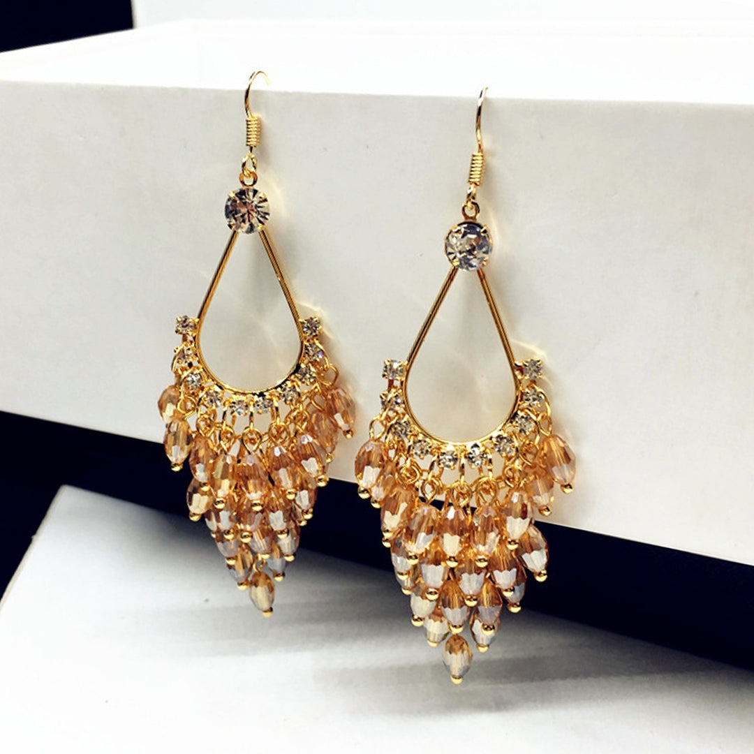 1 Pair Women Earrings Faux Crystal Bohemia Style Shiny High-end Drop Earrings Wedding Jewelry Image 12