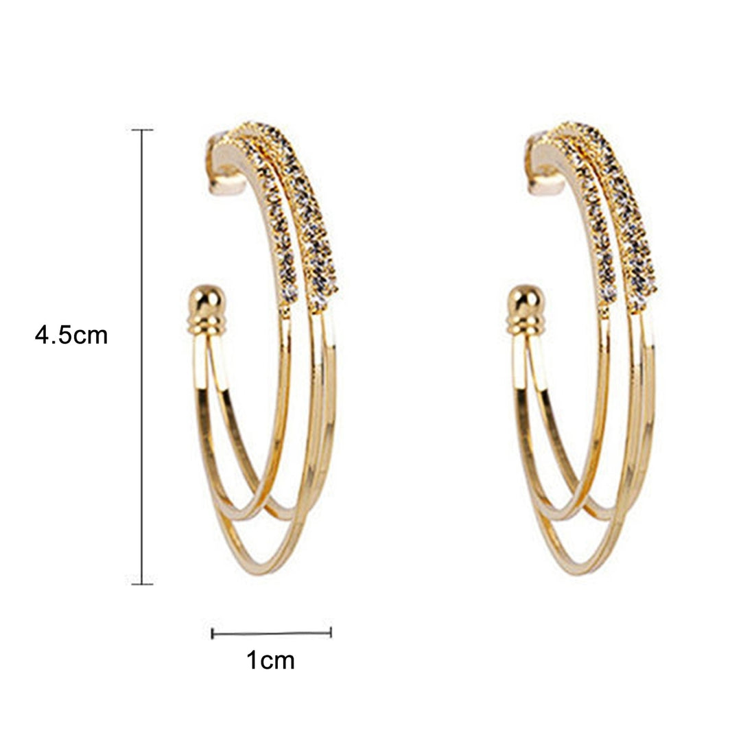 1 Pair Hoop Earrings Round Exquisite Shiny Rhinestone C Shape Three-layer Women Earrings Female Accessory Image 8