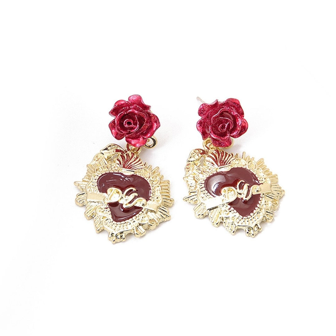 1 Pair Retro Ear Stud Rhinestone Alloy Rose Design Drop Earrings Ear Accessories Image 1