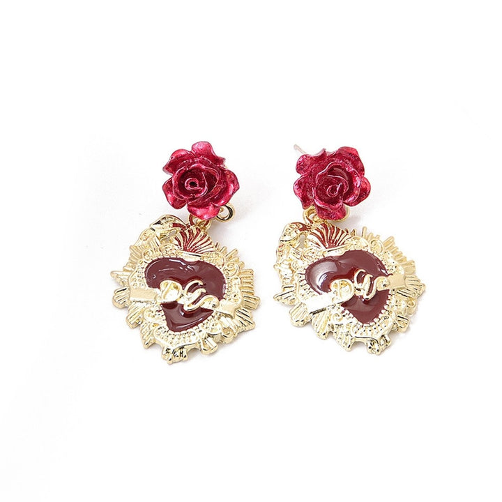 1 Pair Retro Ear Stud Rhinestone Alloy Rose Design Drop Earrings Ear Accessories Image 1