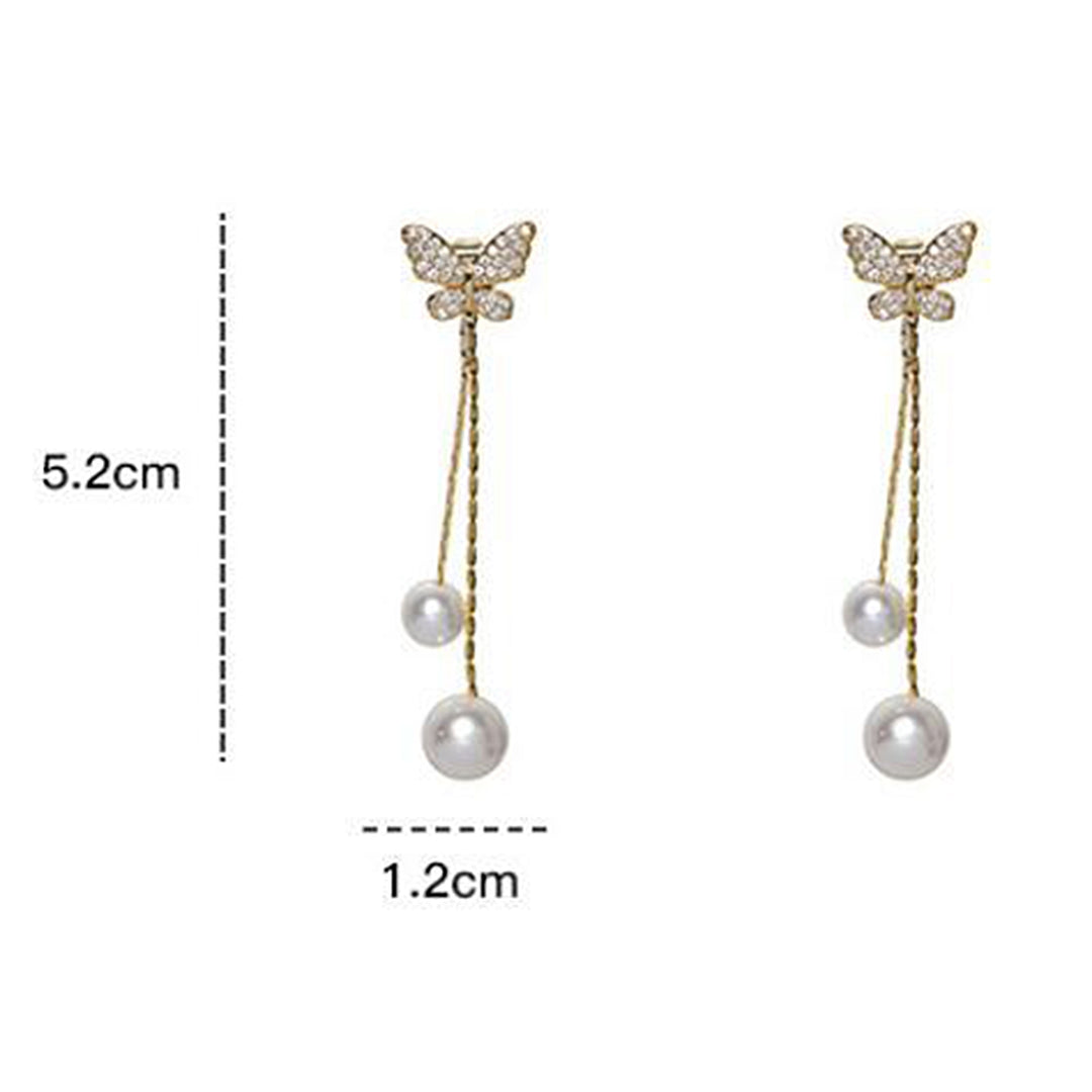 1 Pair Drop Earrings Butterflies Long Tassels Jewelry Sparkling Faux Pearls Stud Earrings for Banquet Image 6