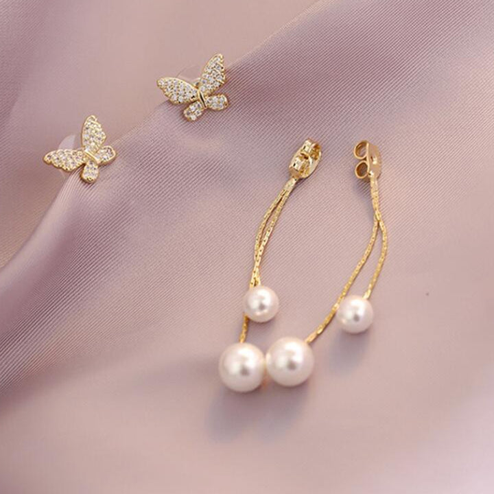 1 Pair Drop Earrings Butterflies Long Tassels Jewelry Sparkling Faux Pearls Stud Earrings for Banquet Image 8