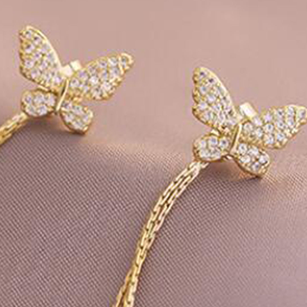 1 Pair Drop Earrings Butterflies Long Tassels Jewelry Sparkling Faux Pearls Stud Earrings for Banquet Image 10