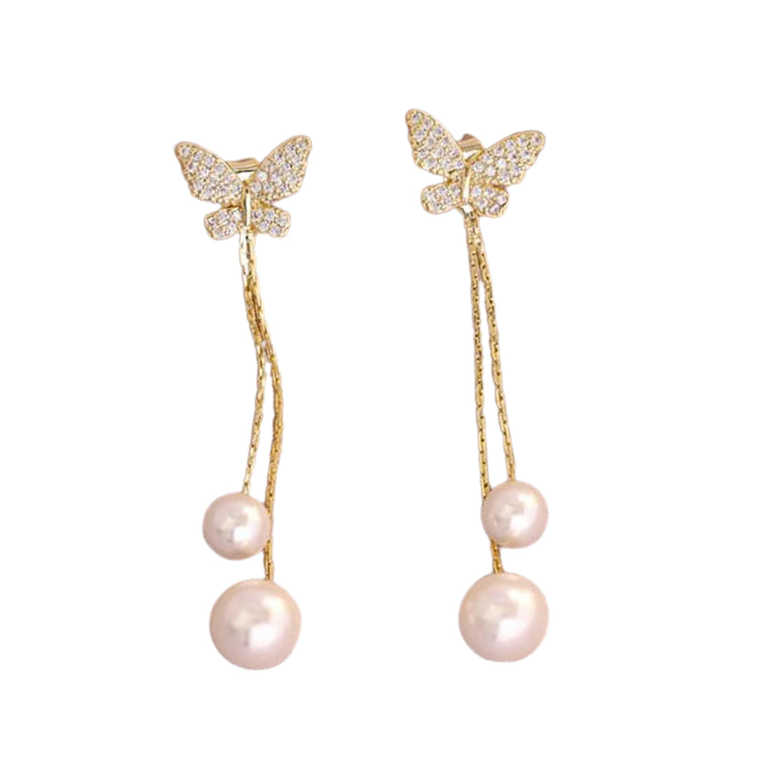 1 Pair Drop Earrings Butterflies Long Tassels Jewelry Sparkling Faux Pearls Stud Earrings for Banquet Image 11
