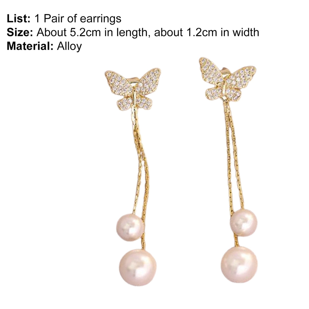 1 Pair Drop Earrings Butterflies Long Tassels Jewelry Sparkling Faux Pearls Stud Earrings for Banquet Image 12