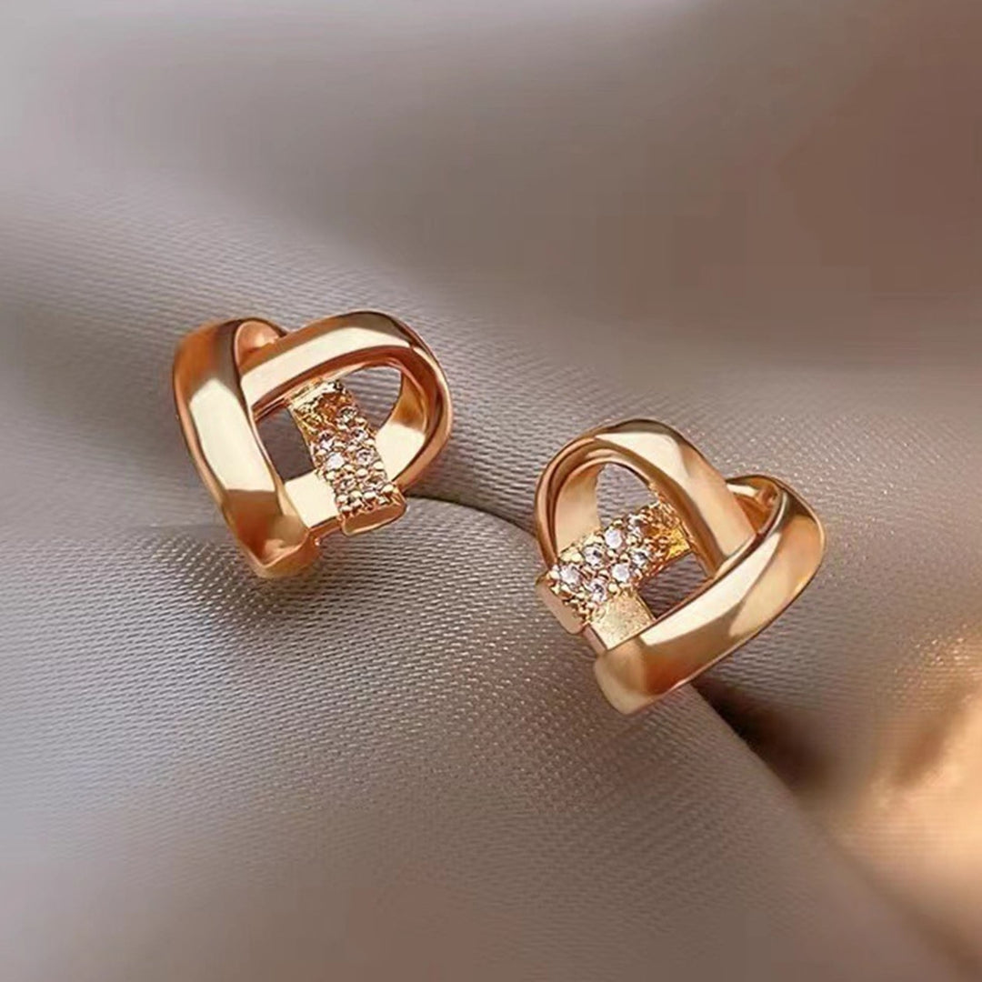 1 Pair Women Earrings Cross Shiny Rhinestone Heart Shape Stud Earrings Female Jewelry Image 1