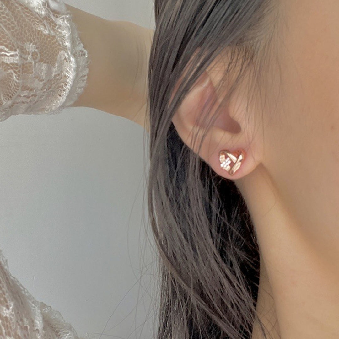 1 Pair Women Earrings Cross Shiny Rhinestone Heart Shape Stud Earrings Female Jewelry Image 3