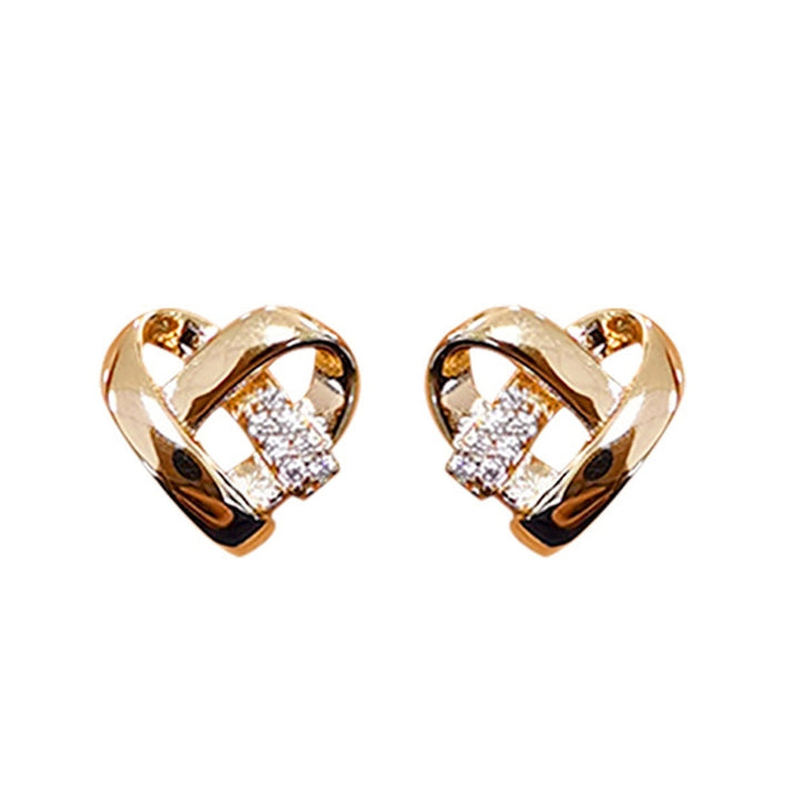 1 Pair Women Earrings Cross Shiny Rhinestone Heart Shape Stud Earrings Female Jewelry Image 4