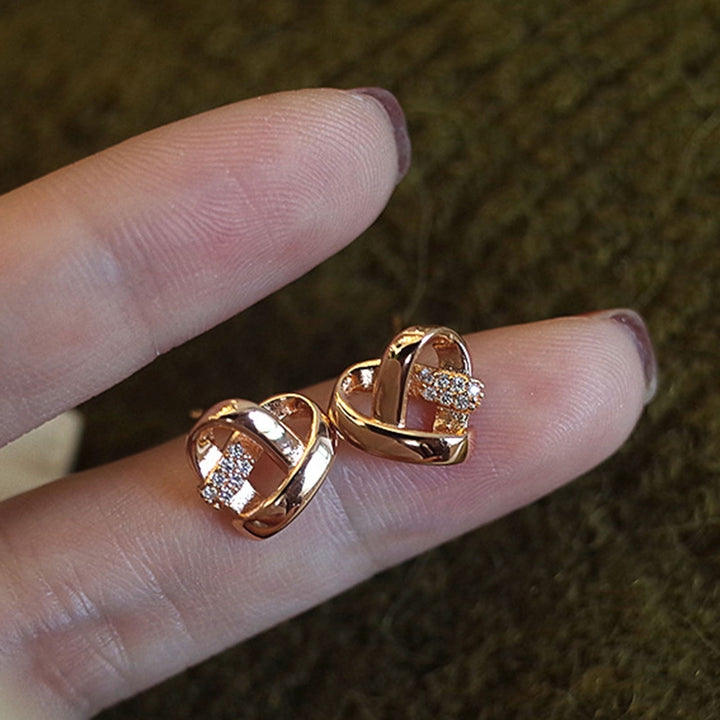 1 Pair Women Earrings Cross Shiny Rhinestone Heart Shape Stud Earrings Female Jewelry Image 9