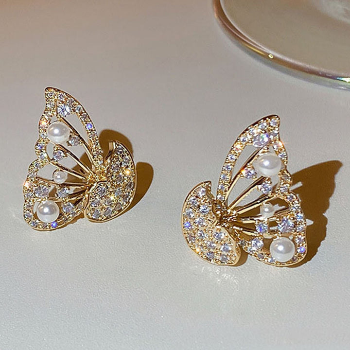 1 Pair Women Stud Earrings Individual Butterfly Shape Rhinestone Hollow Out Lady Earrings Birthday Gift Image 4