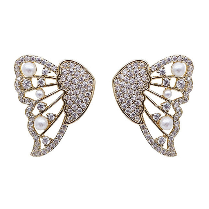 1 Pair Women Stud Earrings Individual Butterfly Shape Rhinestone Hollow Out Lady Earrings Birthday Gift Image 4