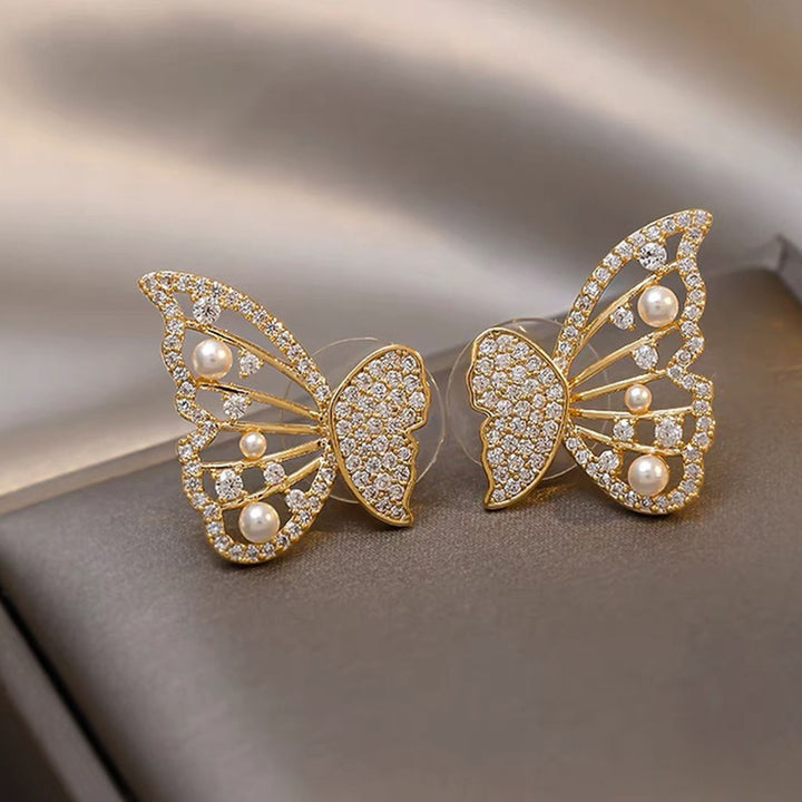 1 Pair Women Stud Earrings Individual Butterfly Shape Rhinestone Hollow Out Lady Earrings Birthday Gift Image 7