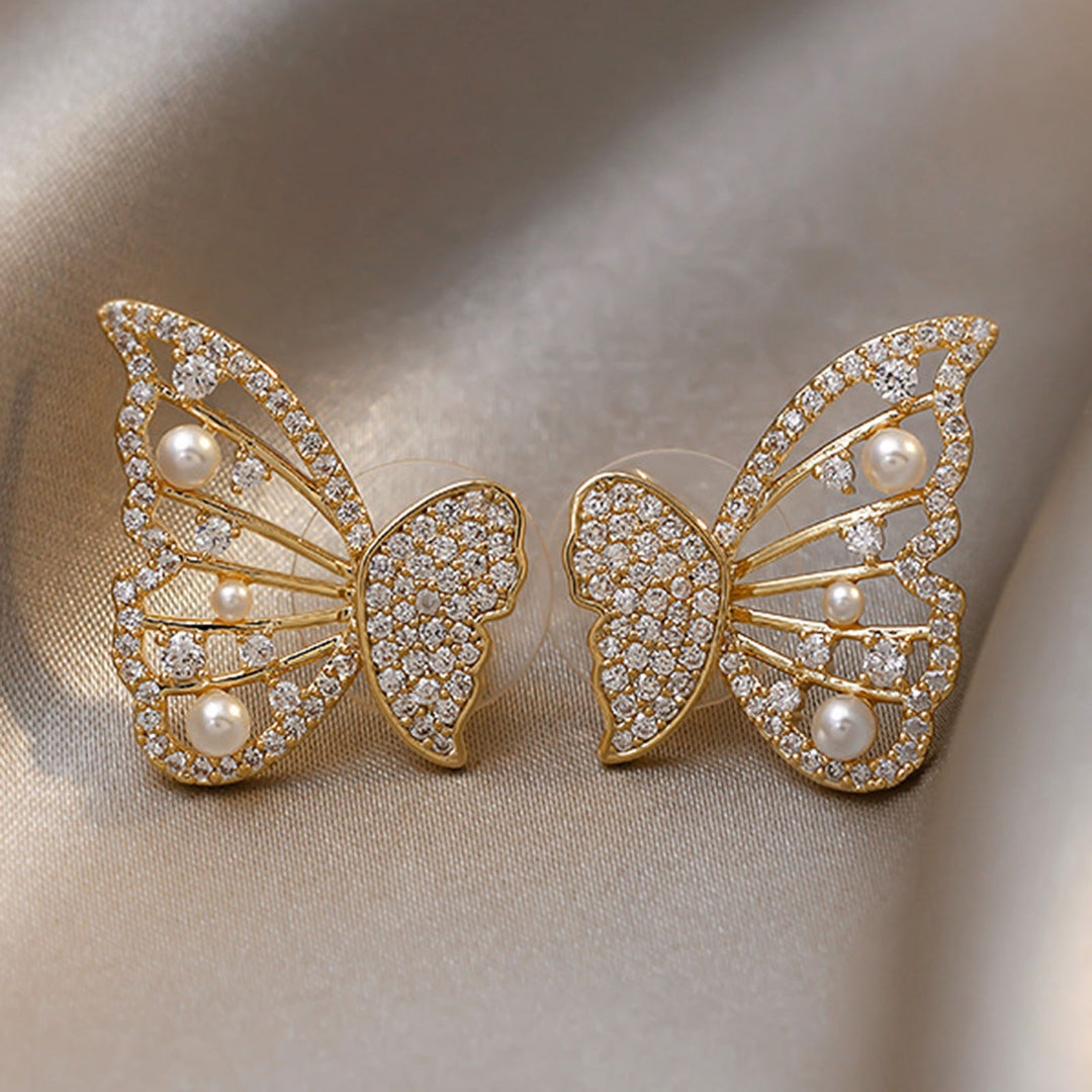 1 Pair Women Stud Earrings Individual Butterfly Shape Rhinestone Hollow Out Lady Earrings Birthday Gift Image 8