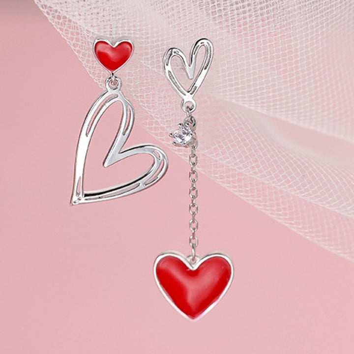 1 Pair Women Earrings Hollow Heart Pendant Jewelry Asymmetric Cubic Zirconia Dangle Earrings Birthday Gifts Image 1
