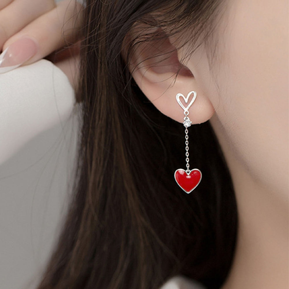 1 Pair Women Earrings Hollow Heart Pendant Jewelry Asymmetric Cubic Zirconia Dangle Earrings Birthday Gifts Image 2
