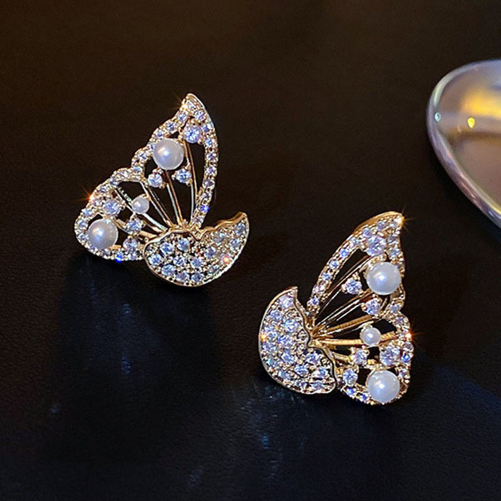 1 Pair Women Stud Earrings Individual Butterfly Shape Rhinestone Hollow Out Lady Earrings Birthday Gift Image 11