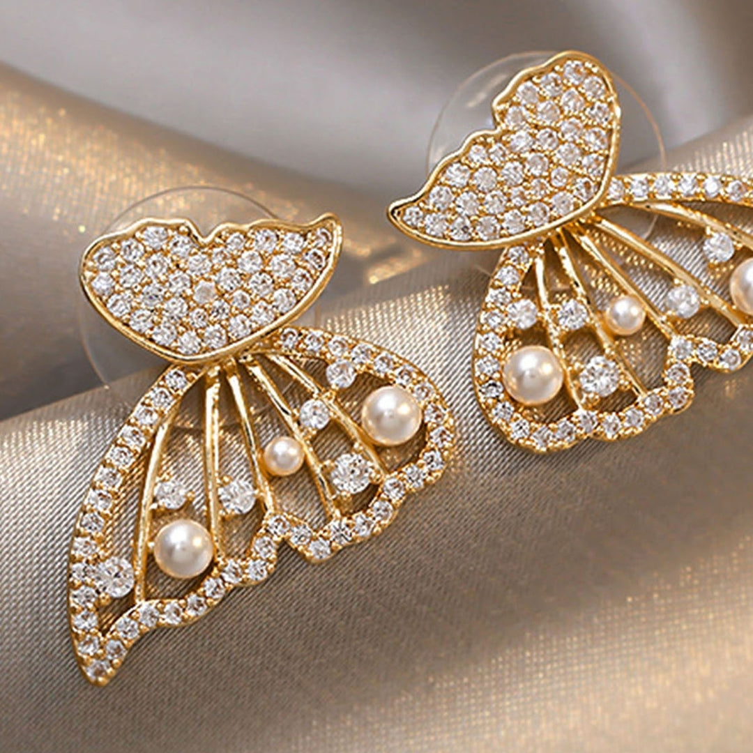 1 Pair Women Stud Earrings Individual Butterfly Shape Rhinestone Hollow Out Lady Earrings Birthday Gift Image 12