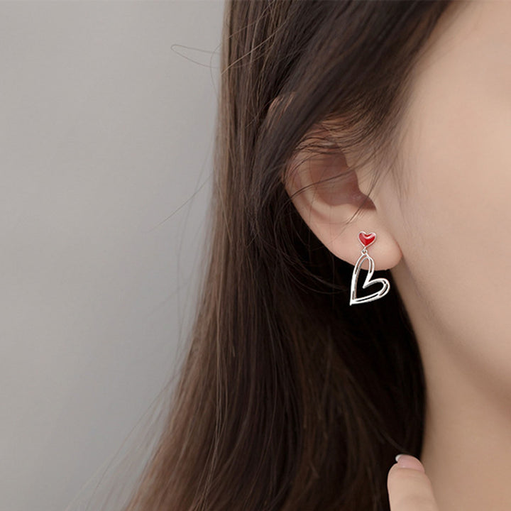 1 Pair Women Earrings Hollow Heart Pendant Jewelry Asymmetric Cubic Zirconia Dangle Earrings Birthday Gifts Image 3
