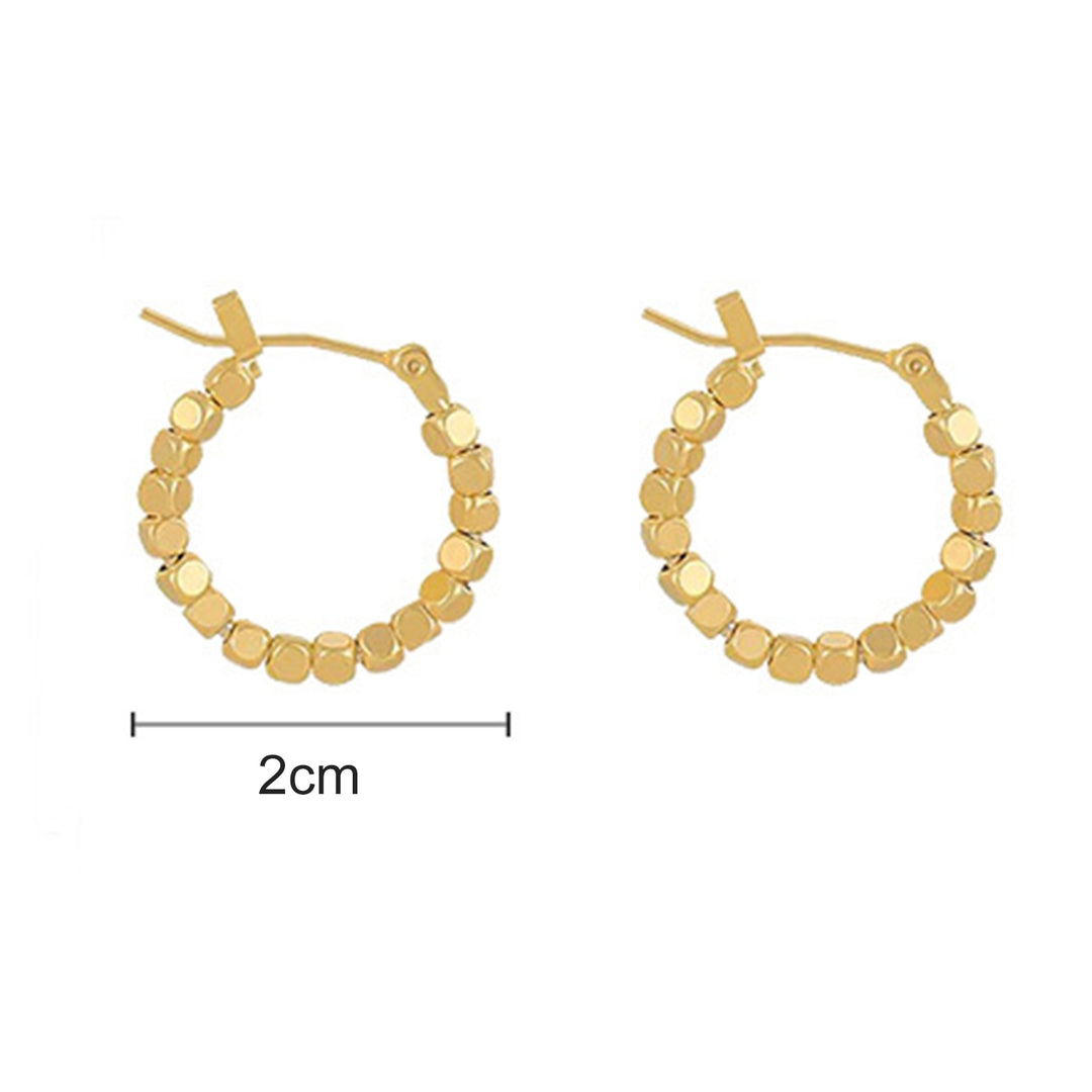 1 Pair Good Workmanship Piercing Women Hoop Earrings Dress Up Square Metal Ball Circle Ear Clips Jewelry Accessory Image 6