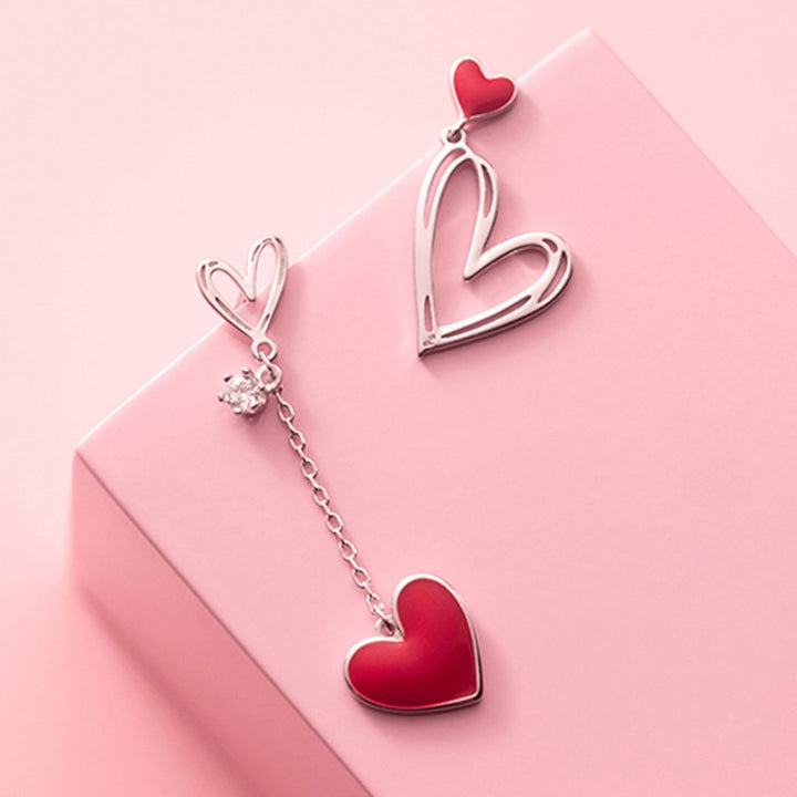 1 Pair Women Earrings Hollow Heart Pendant Jewelry Asymmetric Cubic Zirconia Dangle Earrings Birthday Gifts Image 4