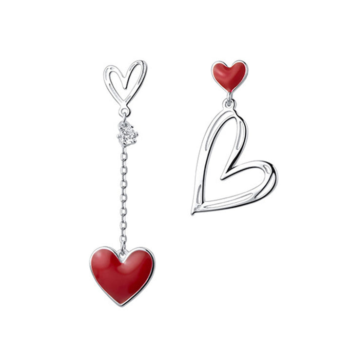 1 Pair Women Earrings Hollow Heart Pendant Jewelry Asymmetric Cubic Zirconia Dangle Earrings Birthday Gifts Image 4
