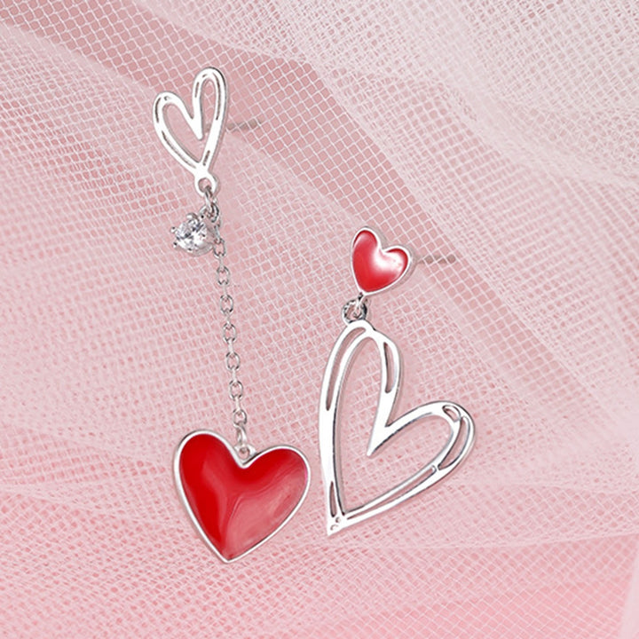 1 Pair Women Earrings Hollow Heart Pendant Jewelry Asymmetric Cubic Zirconia Dangle Earrings Birthday Gifts Image 7