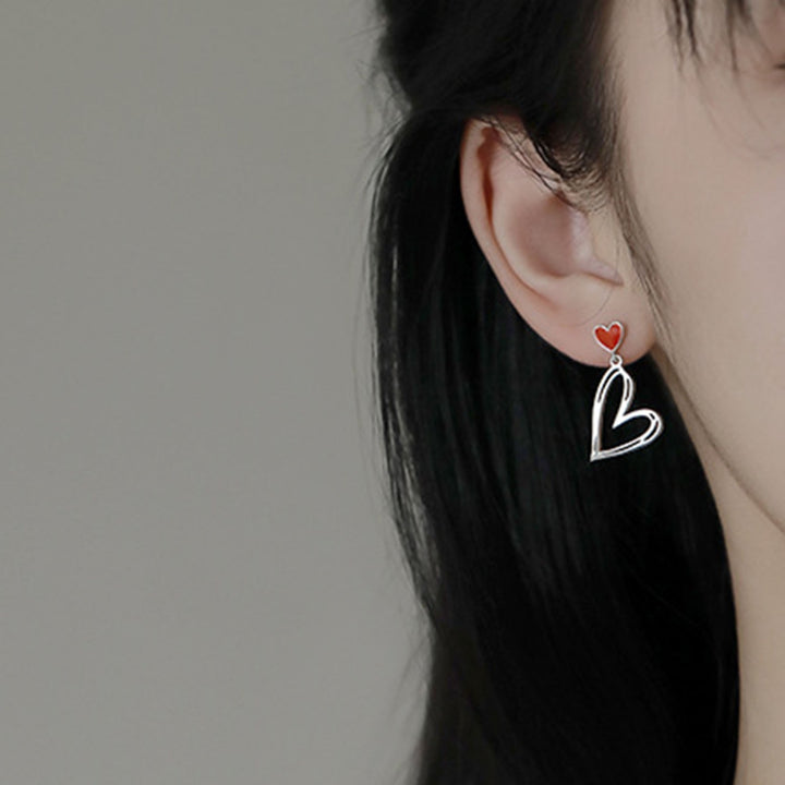 1 Pair Women Earrings Hollow Heart Pendant Jewelry Asymmetric Cubic Zirconia Dangle Earrings Birthday Gifts Image 8