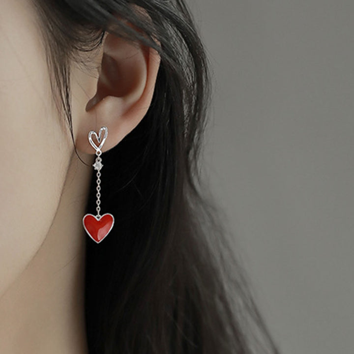 1 Pair Women Earrings Hollow Heart Pendant Jewelry Asymmetric Cubic Zirconia Dangle Earrings Birthday Gifts Image 9