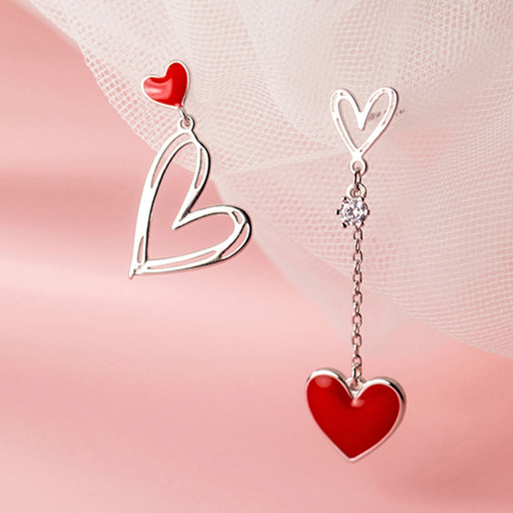 1 Pair Women Earrings Hollow Heart Pendant Jewelry Asymmetric Cubic Zirconia Dangle Earrings Birthday Gifts Image 11