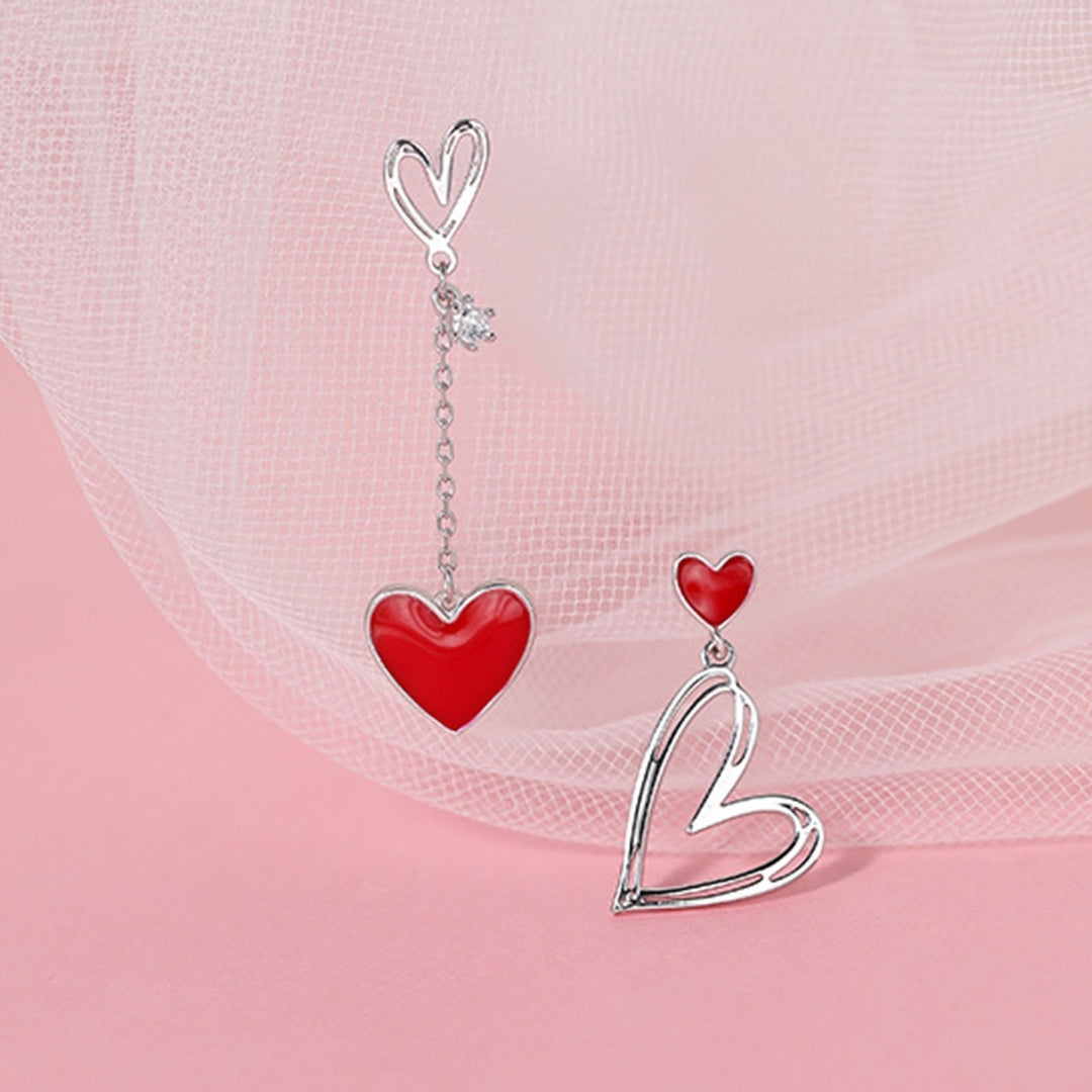 1 Pair Women Earrings Hollow Heart Pendant Jewelry Asymmetric Cubic Zirconia Dangle Earrings Birthday Gifts Image 12