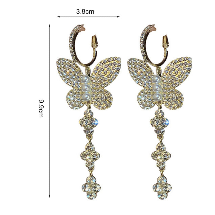 1 Pair Women Hook Earrings Exquisite Imitation Pearl Shiny Rhinestone Butterflies Shape Hanging Earrings Female Jewelry Image 6