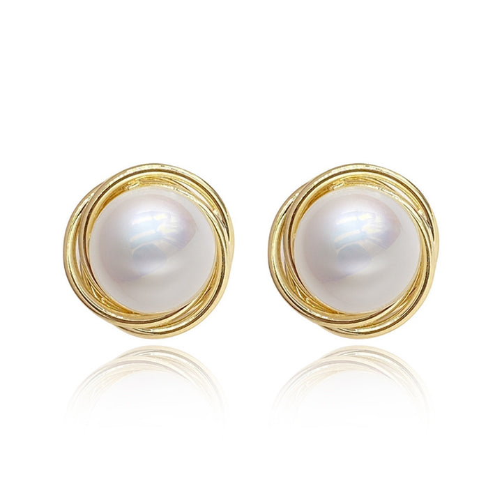 1 Pair Stud Earrings Faux Pearl Bright Luster Jewelry Electroplating Korean Style Ear Studs Birthday Gifts Image 4
