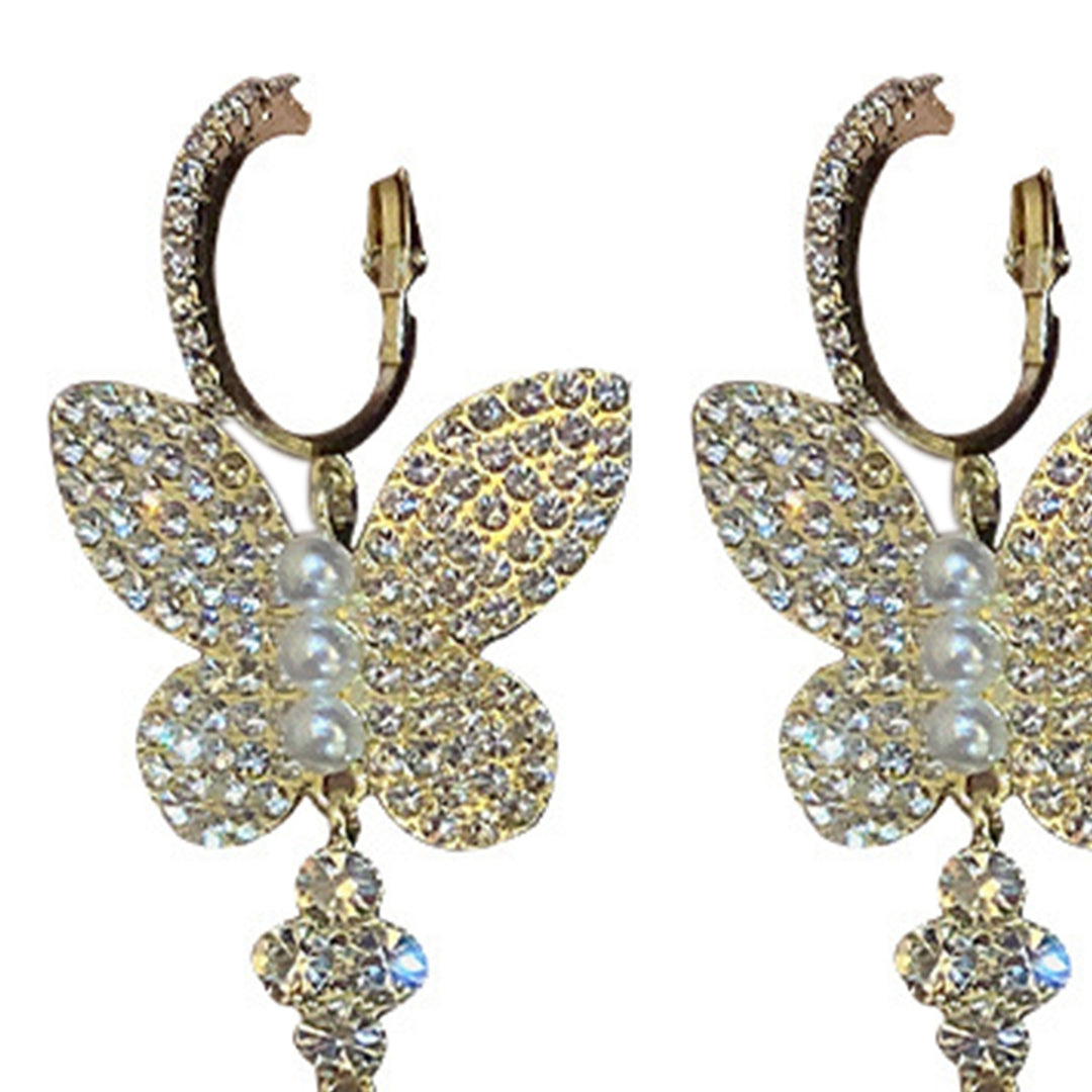 1 Pair Women Hook Earrings Exquisite Imitation Pearl Shiny Rhinestone Butterflies Shape Hanging Earrings Female Jewelry Image 10