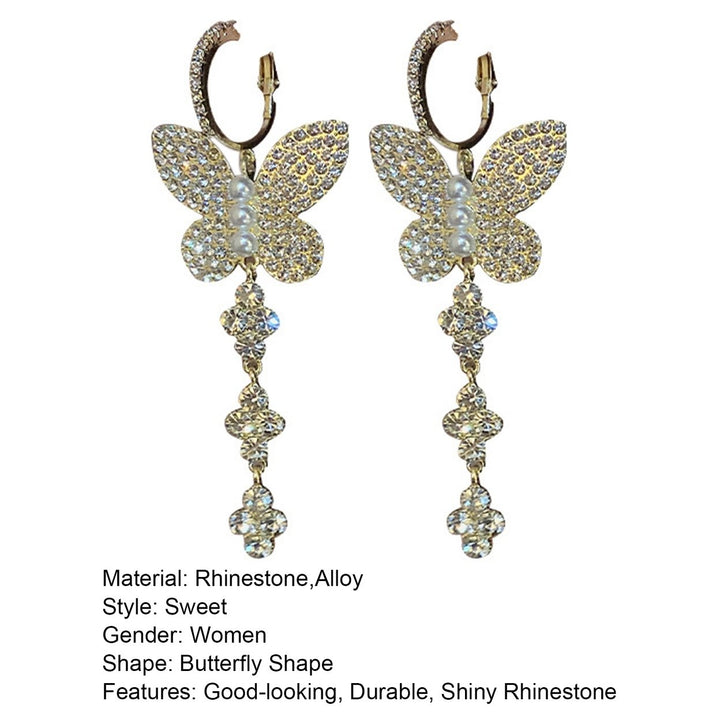 1 Pair Women Hook Earrings Exquisite Imitation Pearl Shiny Rhinestone Butterflies Shape Hanging Earrings Female Jewelry Image 11
