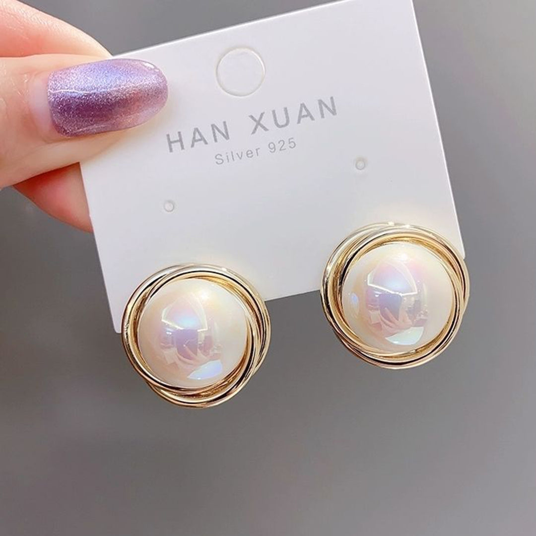 1 Pair Stud Earrings Faux Pearl Bright Luster Jewelry Electroplating Korean Style Ear Studs Birthday Gifts Image 10