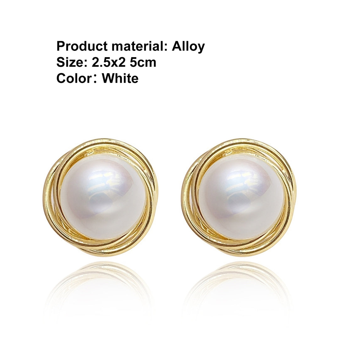 1 Pair Stud Earrings Faux Pearl Bright Luster Jewelry Electroplating Korean Style Ear Studs Birthday Gifts Image 11